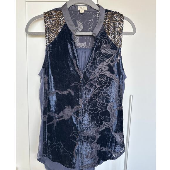 Anthropologie TINY Burnt Velvet  Sequin Ileana Sleeveless Button Up Tank, Size S - Picture 1 of 7